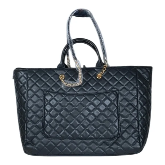 NWT Gilda Paris Black Quilted XLarge Tote Bag with Chain Strap